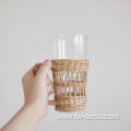 custom Rattan Weaving drinking glass with handle